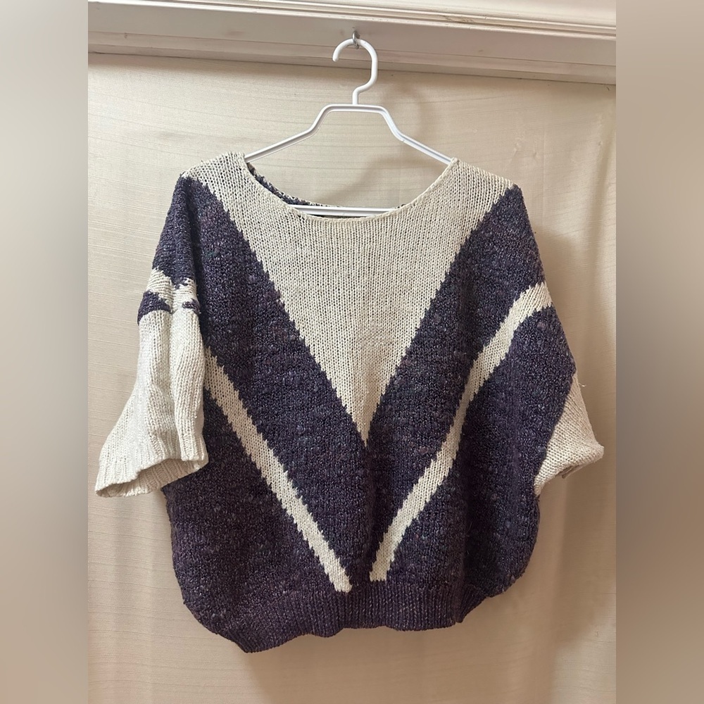 Vintage Susann Sweater Women’s Medium Chevron Textured Knit Purple Cream 80s 90s